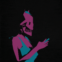 a pink and blue silhouette of a person with a skull on their head