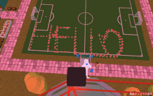 a soccer field with the number 30 written in red dots