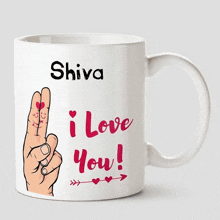 a white mug that says shiva i love you on it