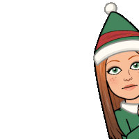 a cartoon girl wearing a santa hat and a green sweater