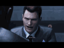 a man in a suit and tie is talking to another man in a video game and says 28 stab wounds