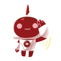 a red and white cartoon character with a planet on the chest