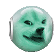 a green bead with a doge face on it