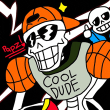 a drawing of papz and sans with a cool dude shirt