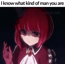 a girl with red hair is making a funny face with the caption i know what kind of man you are .