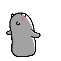 a cartoon drawing of a gray hamster with a red nose and a c on its face .