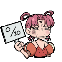 a cartoon girl holding a sign that says 1/10