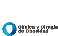 a logo for clinica y cirugia de obesidad with a blue circle in the center