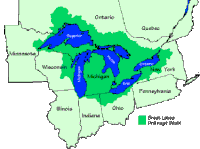 a map shows the great lakes drainage basin