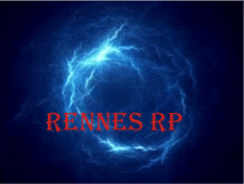 a blue lightning circle with the words rennes rp written in red