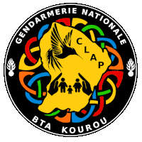 a gendarmerie nationale bta kourou logo with a colorful map