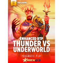 an advertisement for thunder vs underworld shows a man with a crown on his head