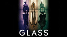 a poster for a movie called glass shows a group of people sitting in chairs