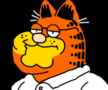 a cartoon cat with glasses and a white shirt