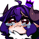 a pixel art drawing of a girl with horns and a crown on her head crying .