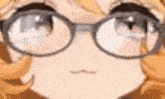 a close up of a anime girl wearing glasses .