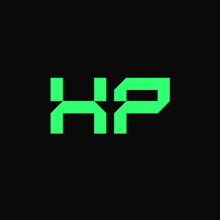 a green logo with the letter hp on a black background