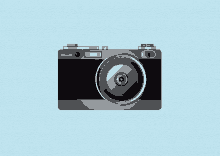 a cartoon drawing of a camera with a blue background