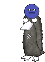 a cartoon of a penguin with a blue face on his head