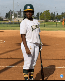 a baseball player for the vipers stands on the field