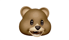 a brown teddy bear with its mouth open and a smile on its face