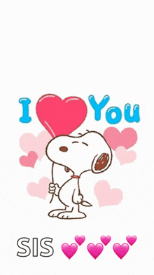 a cartoon of snoopy holding a heart and saying i love you