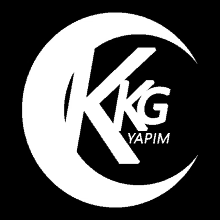 a white logo for kg yapim with a crescent moon