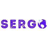 a purple logo for sergo with a globe and snowflakes