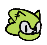 a green cartoon character with a cross on its head .