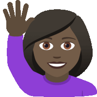 a woman in a purple shirt is raising her hand in the air