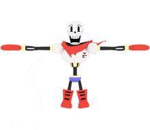 a 3d model of papyrus from undertale with his arms crossed