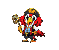 a cartoon pirate parrot holding a compass