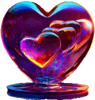 a colorful glass heart with three hearts in it