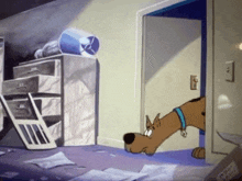 scooby doo is looking through a door in a cartoon scene