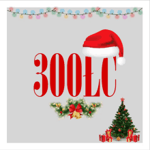 a santa hat with the number 300lc in red