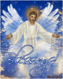 a picture of a man with wings and the word blessings