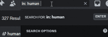 a computer screen shows a search for in : human