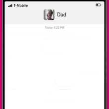 a t-mobile phone shows a text message between a man and a woman asking for eggplant parmesan recipes