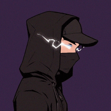 a cartoon drawing of a man wearing a hoodie and a hat