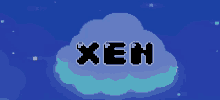 a pixel art illustration of a cloud with the word xen on it