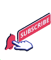 an isometric illustration of a hand pointing to a subscribe sign