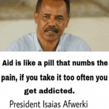 a picture of a man with the words aid is like a pill that numbs the pain