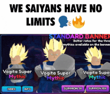 a poster that says we saiyans have no limits on it