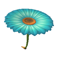 a blue flower with a brown center and a green stem