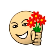 a cartoon smiley face is holding a bouquet of red flowers in front of its face .