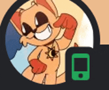 a cartoon of a cat wearing a superhero costume with a cell phone in the background .