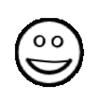 a black and white drawing of a smiling smiley face with two eyes .