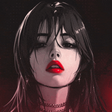 a painting of a girl with red lips