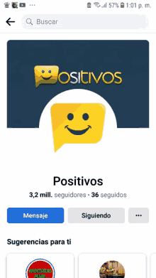 a facebook page with a smiley face and the words positivos