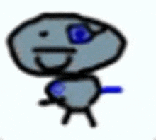 a drawing of a cartoon character with a blue eye and a blue stick in his hand .